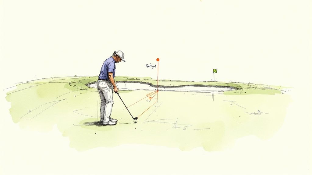 A close-up shot of a golf ball near the hole on a pristine green.