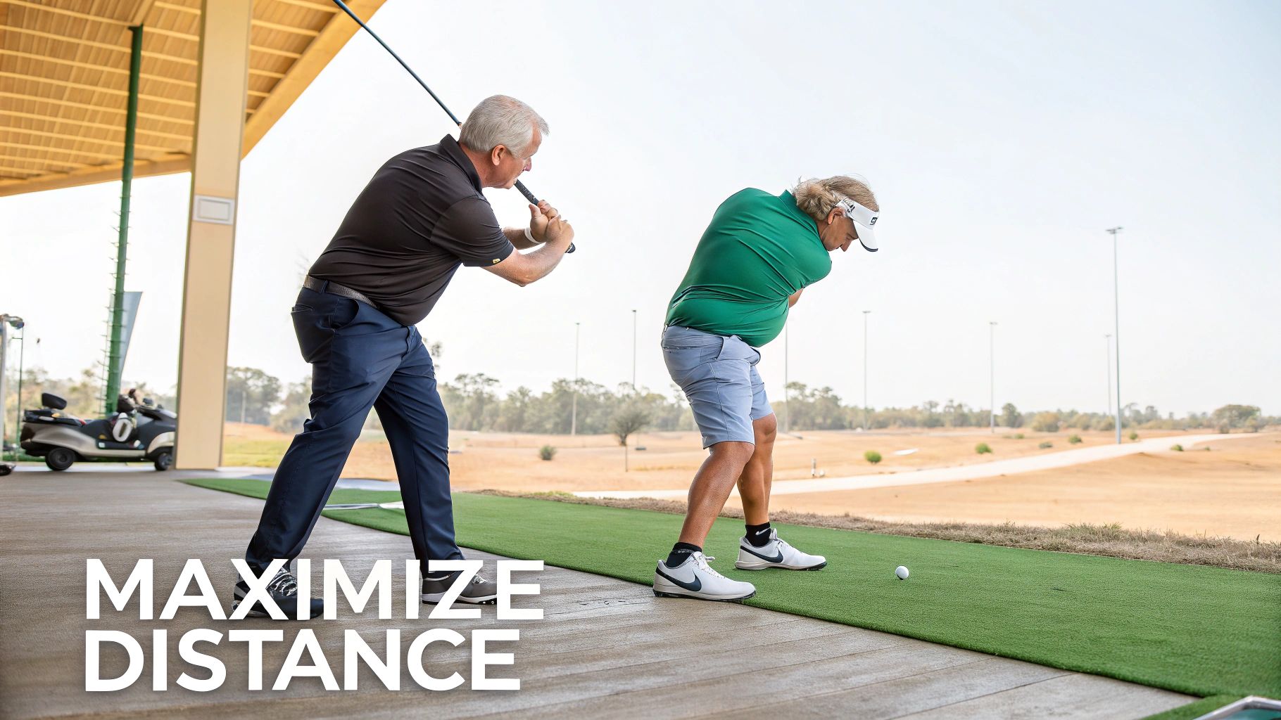 Golfer thinking on the course with a driver in hand.