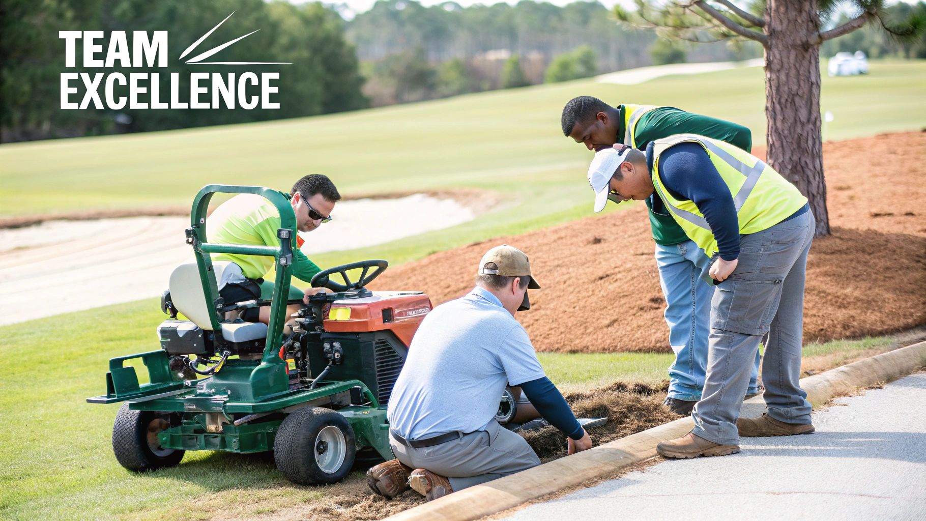 A friendly golf course staff member assisting a golfer with their bag