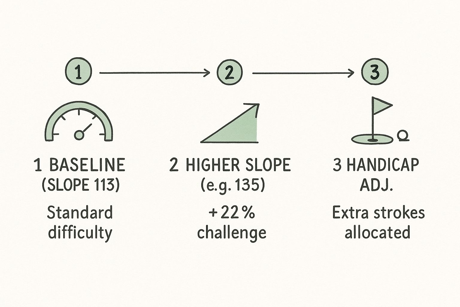 Infographic showing the process flow of how Slope Rating adjusts a golfer's handicap.