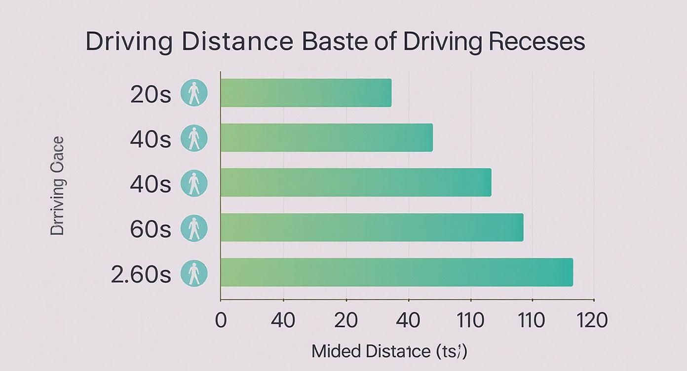 Infographic about average golf driving distance by age