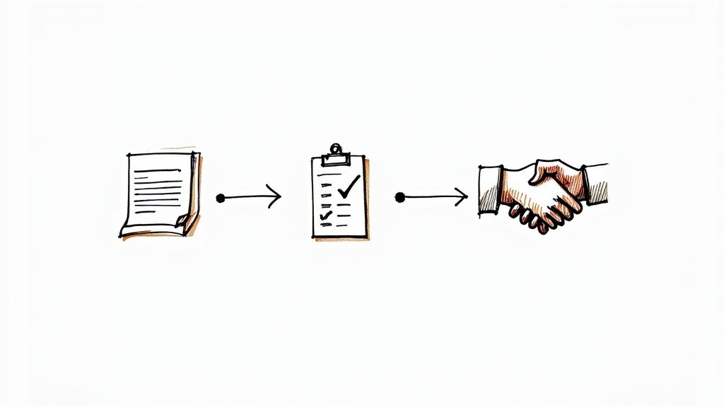 A person at a desk strategically placing blocks into a workflow diagram, symbolizing the integration of assessments into the hiring process.