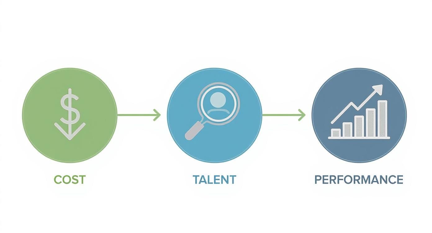 Infographic showing how aptitude testing reduces costs, improves talent acquisition, and boosts performance.