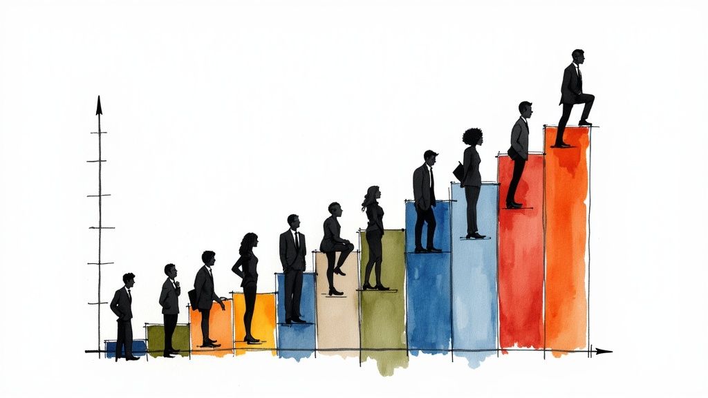 A group of diverse professionals collaborating effectively in a modern office, symbolizing a high-performing team.