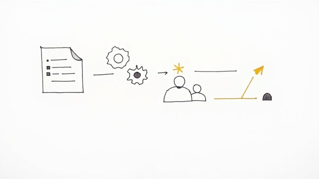 A team collaborating with sticky notes on a board, symbolizing action planning.