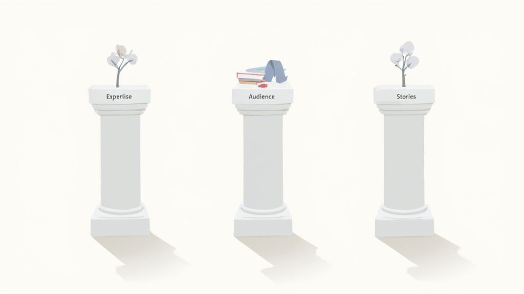 A person brainstorming content ideas using sticky notes on a clear board, representing structured thinking.