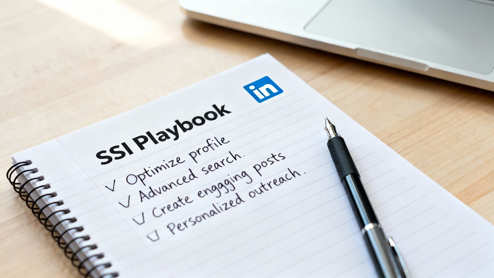 A person working on a laptop with charts and graphs in the background, representing strategic improvement of their social selling index score.