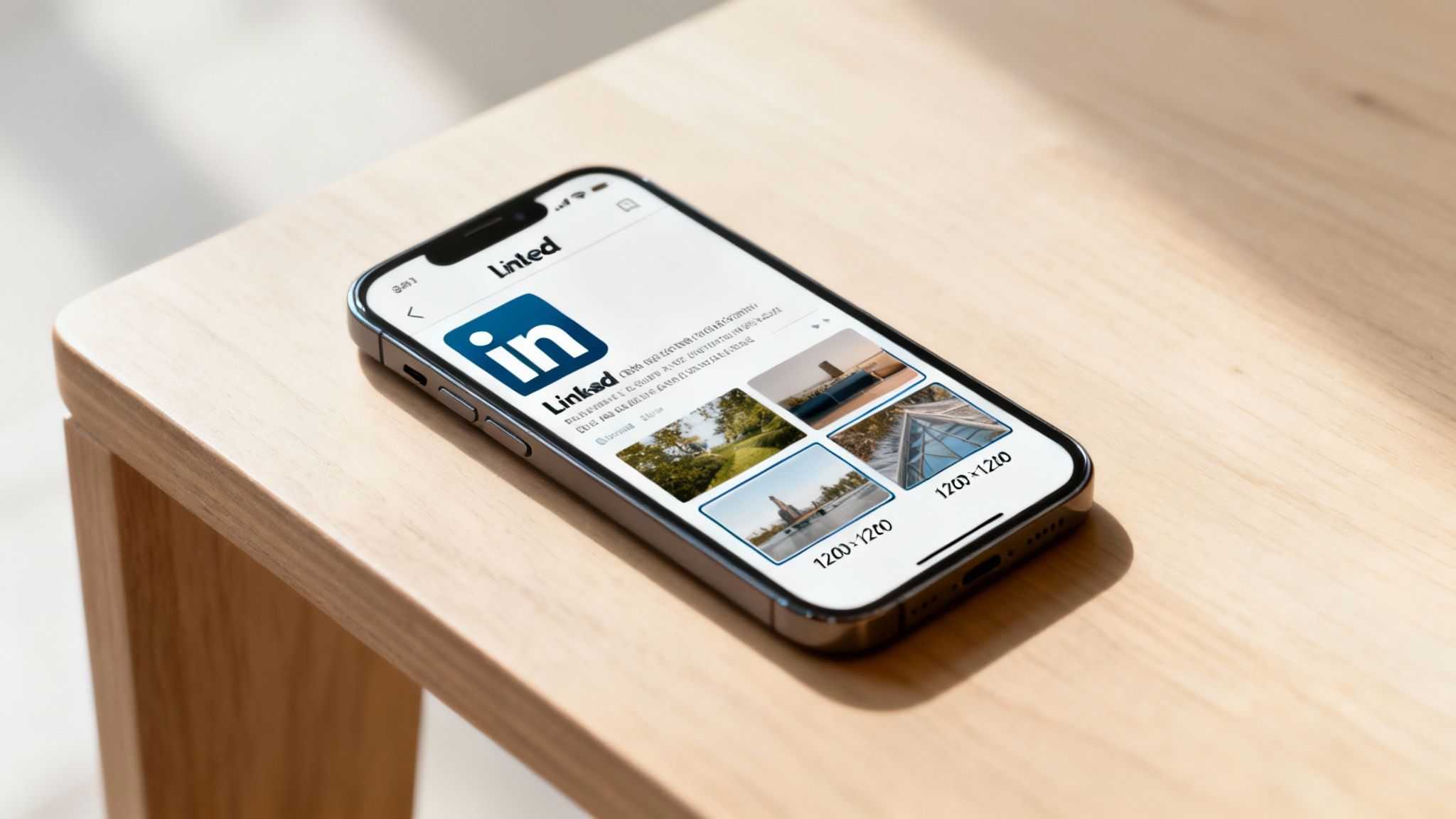 A visual representation of a perfect LinkedIn link preview with the 1200x627 dimensions highlighted.