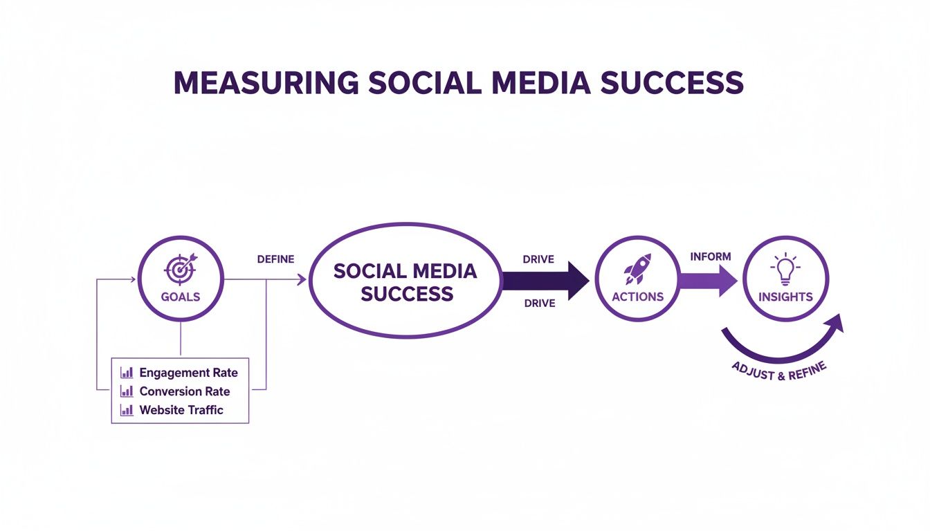 A comprehensive flowchart outlining how to measure and refine social media success metrics.