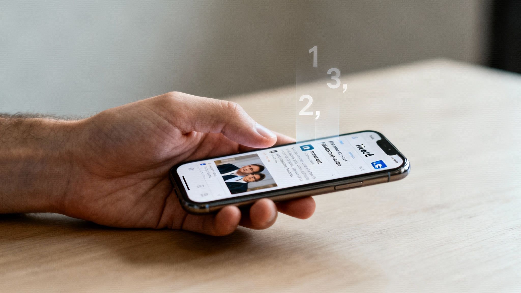 A person looking at a laptop screen showing a LinkedIn feed with analytics overlays.