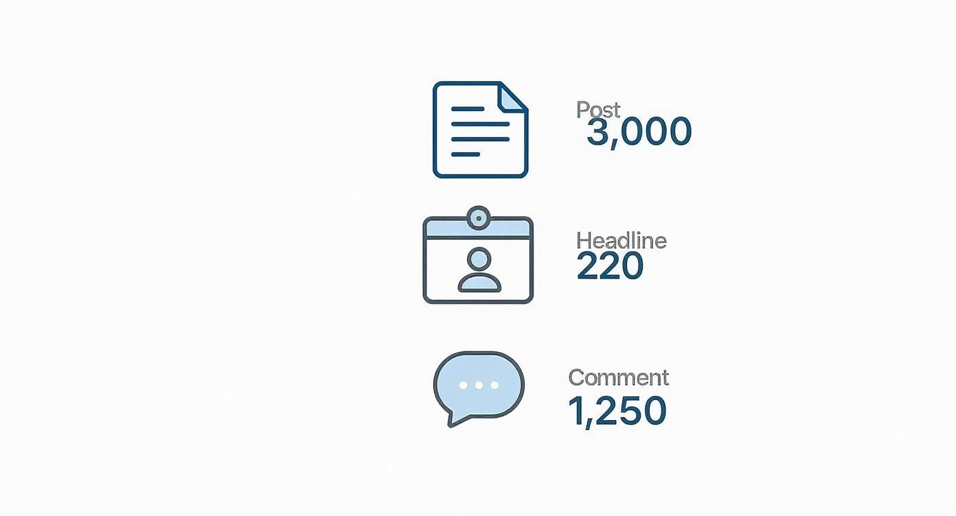 Infographic about character limit for linkedin posts