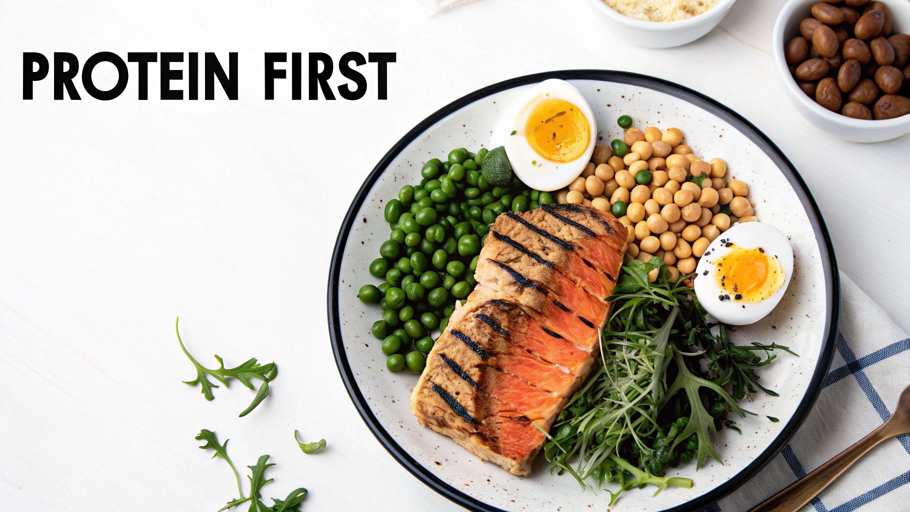 Woman preparing a healthy, protein-rich meal in her kitchen