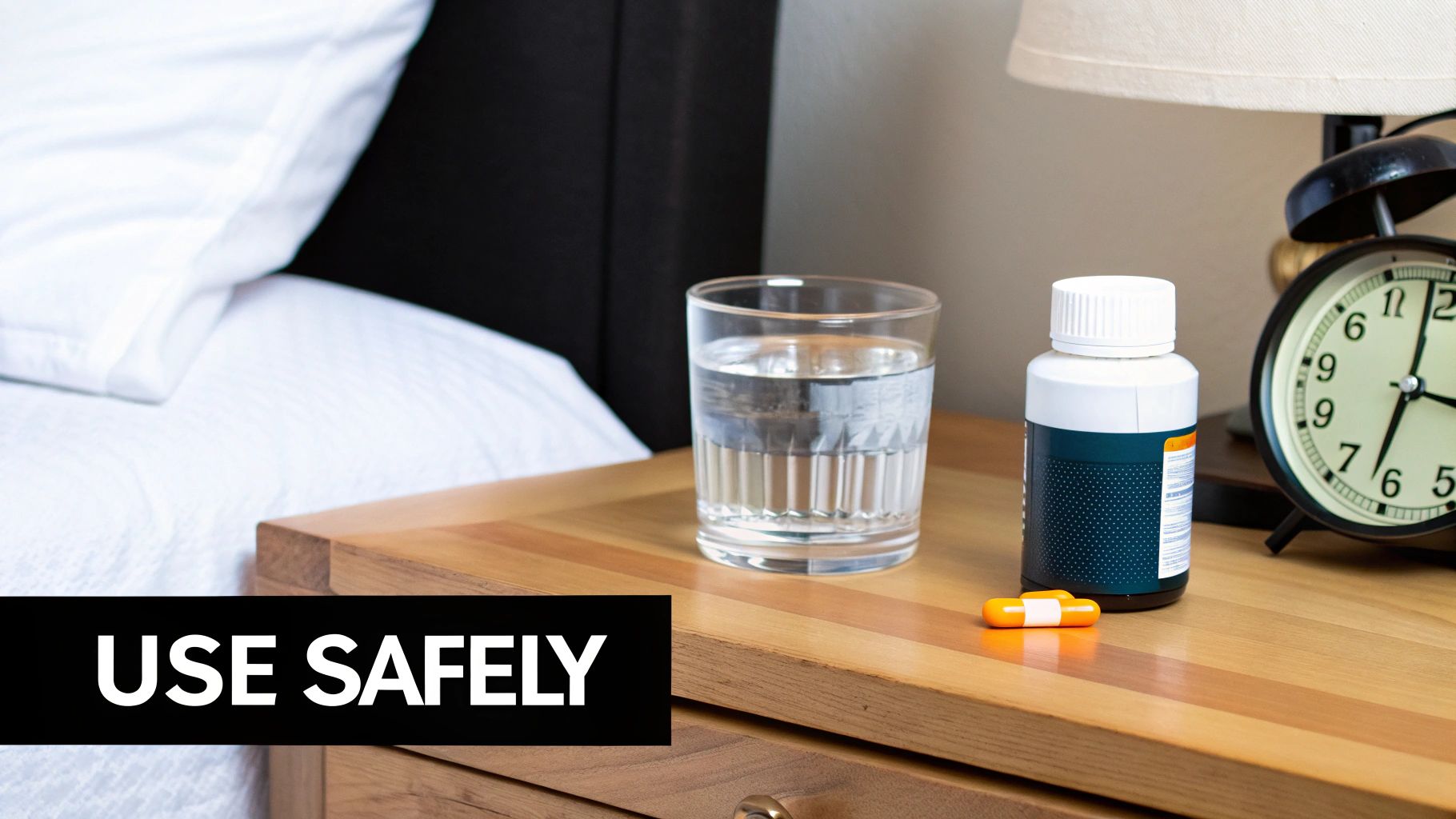 A woman holding a green smoothie and smiling in her kitchen
