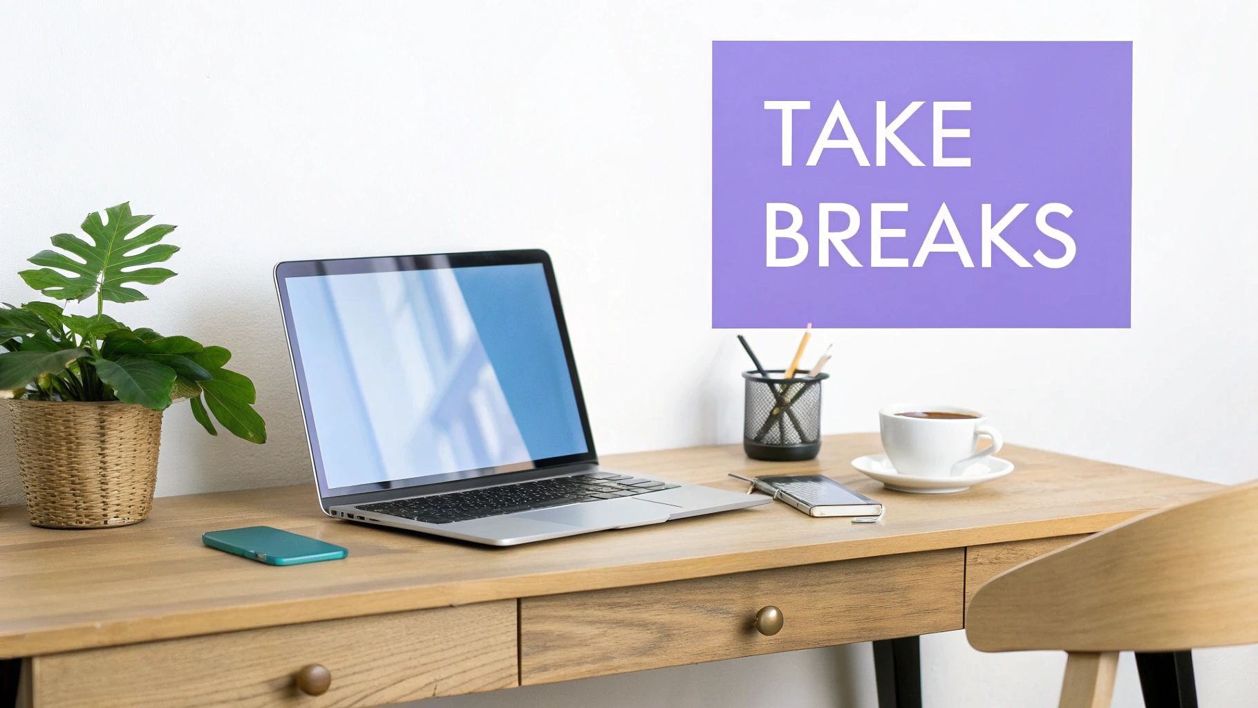 A person sitting at a computer desk with a healthy posture, looking refreshed.