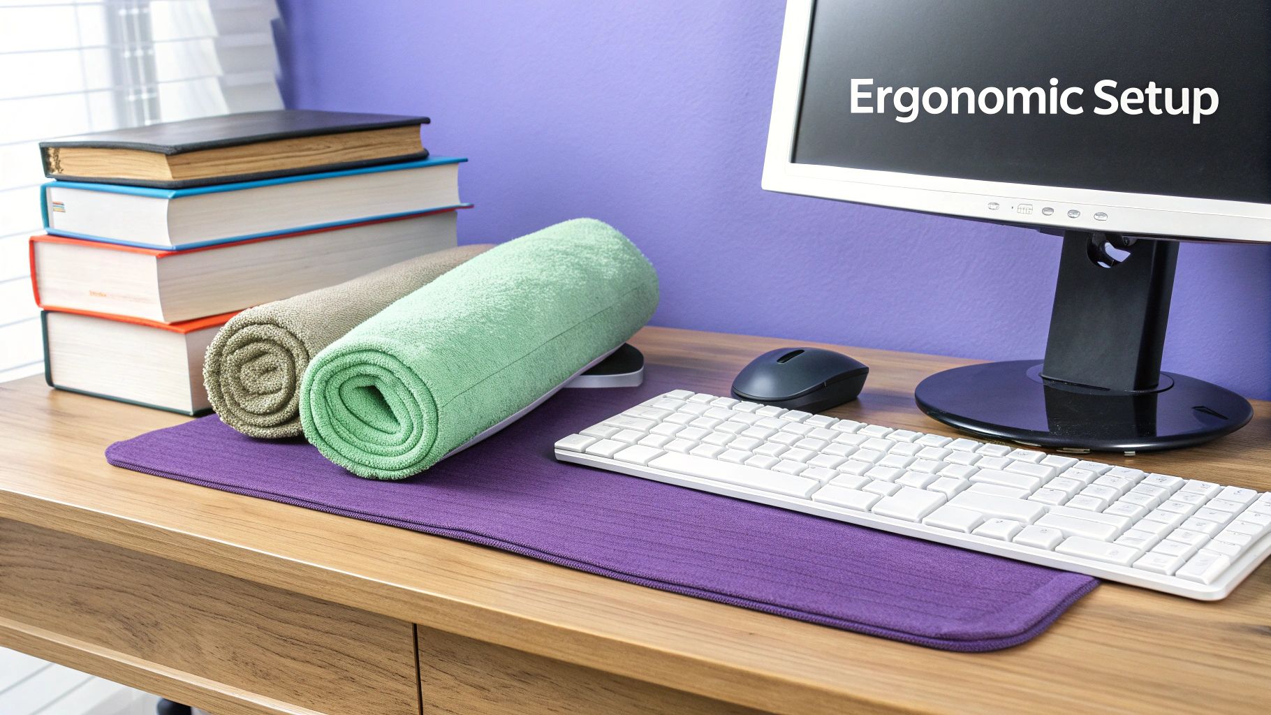 A person sitting at an ergonomic workstation with correct posture
