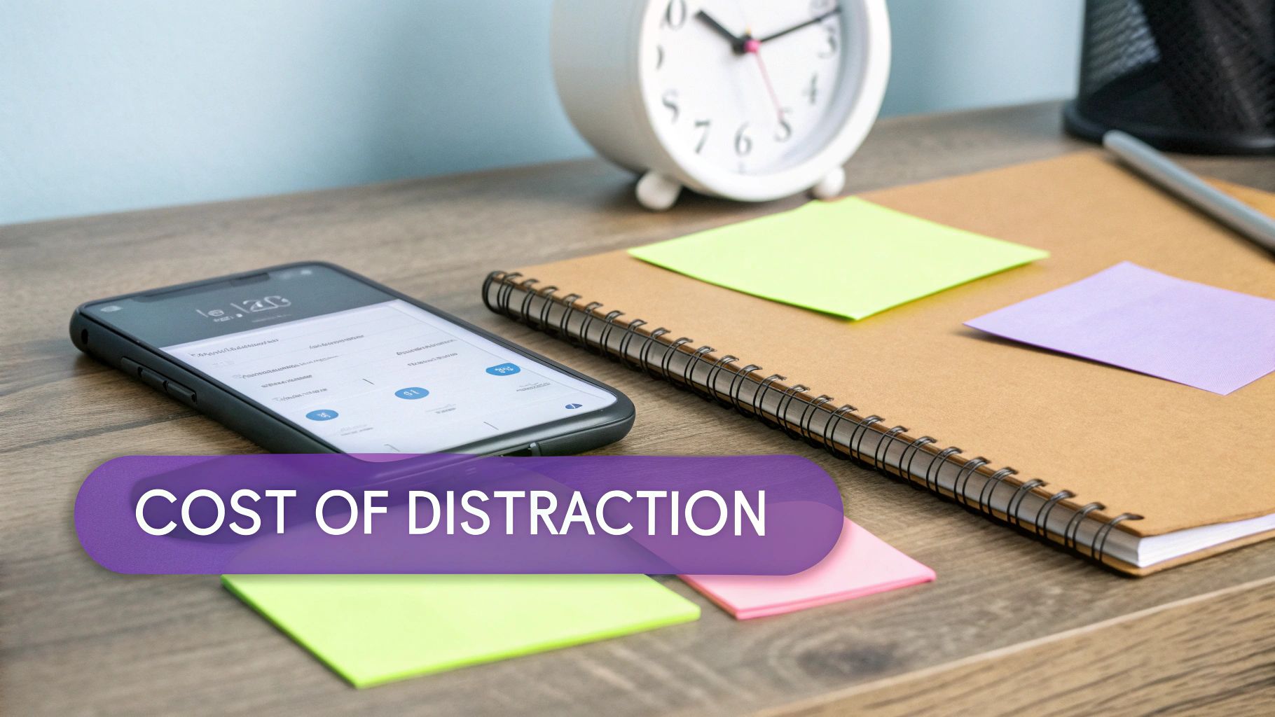 A person sitting at a desk looking overwhelmed by notifications and distractions.