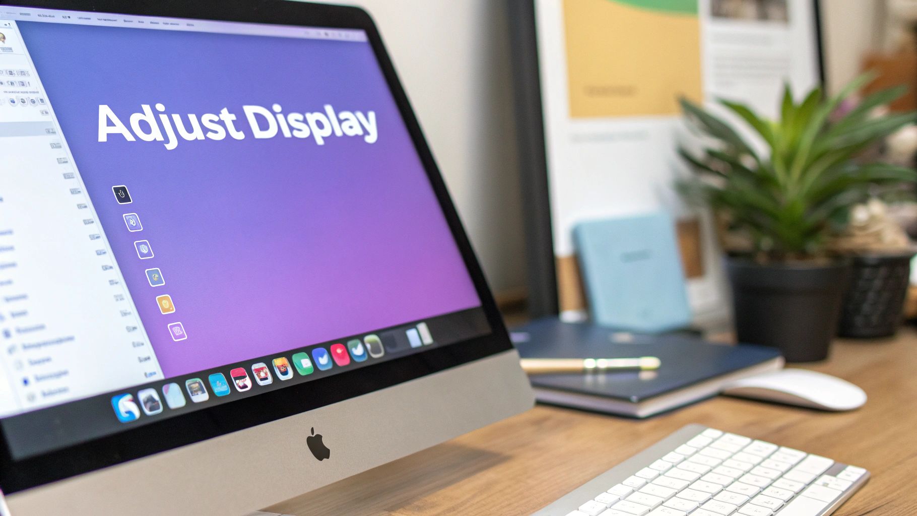 Person adjusting computer monitor settings.