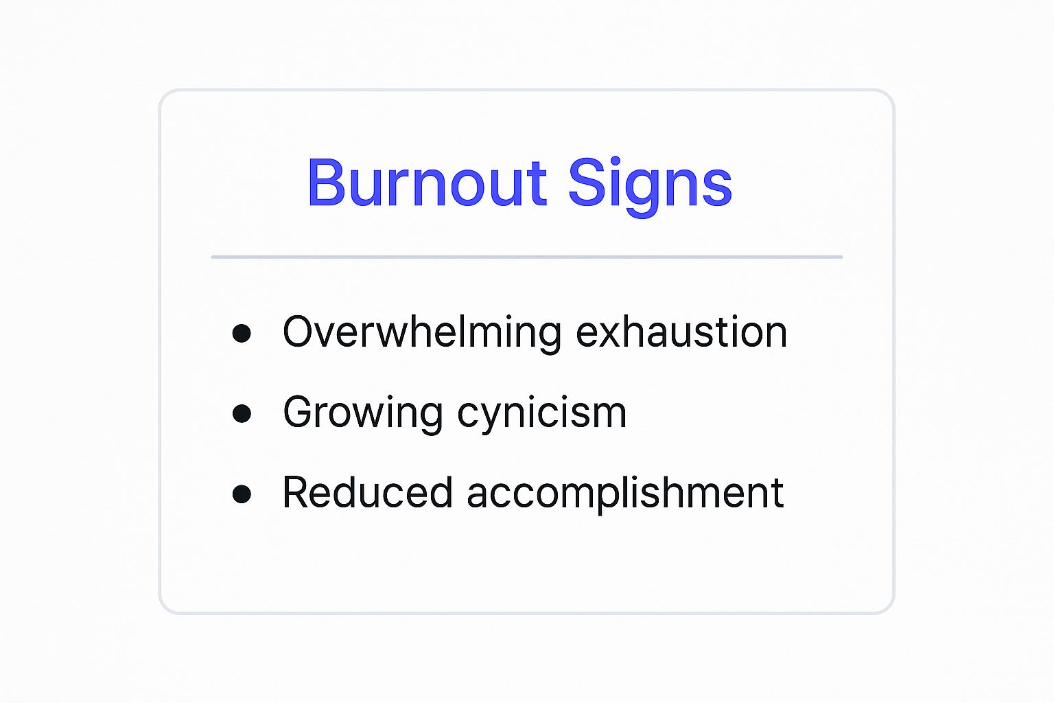 Infographic summarizing the three main signs of burnout at work