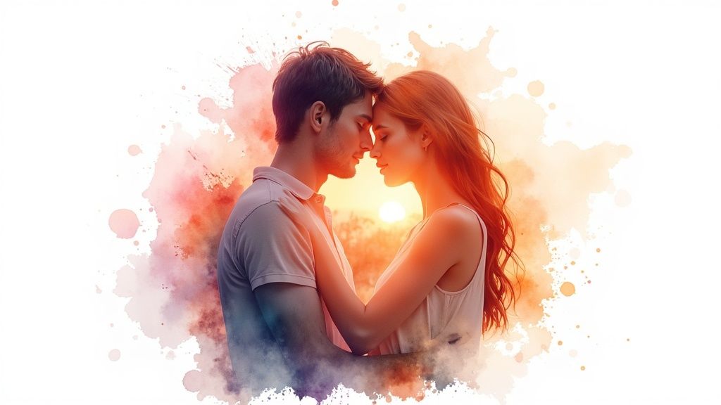 Romantic Couple Silhouette with Sunset Background