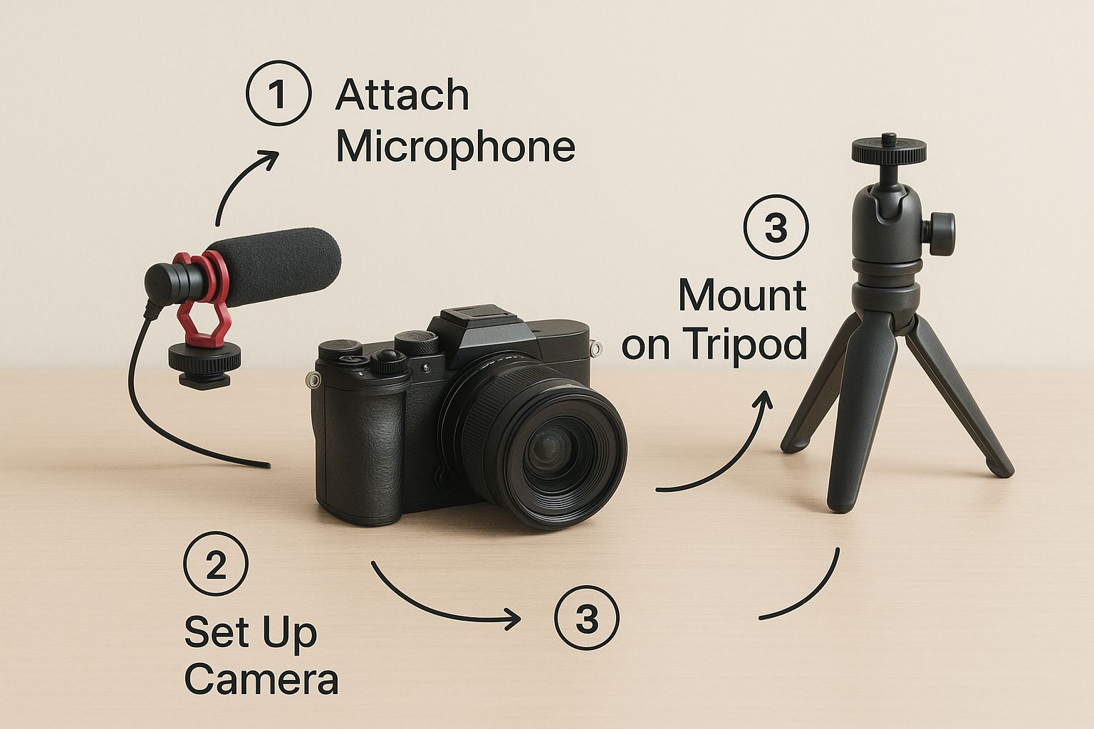 Person preparing to record a YouTube video at their desk with a camera and microphone