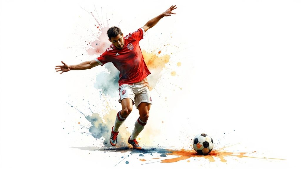 AI-generated image showing a person in a soccer uniform celebrating a goal