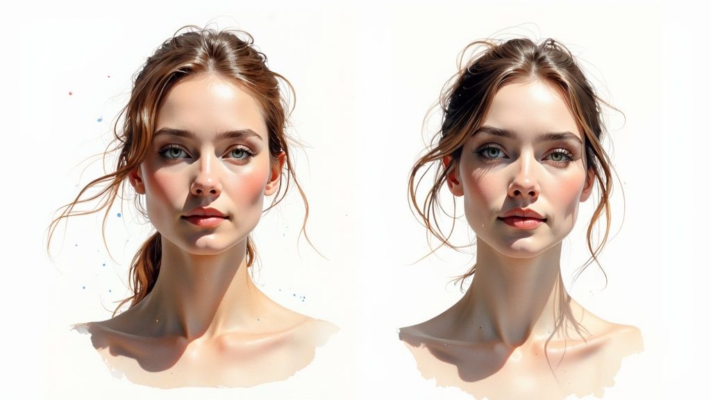A woman's face transformed into various artistic AI portrait styles