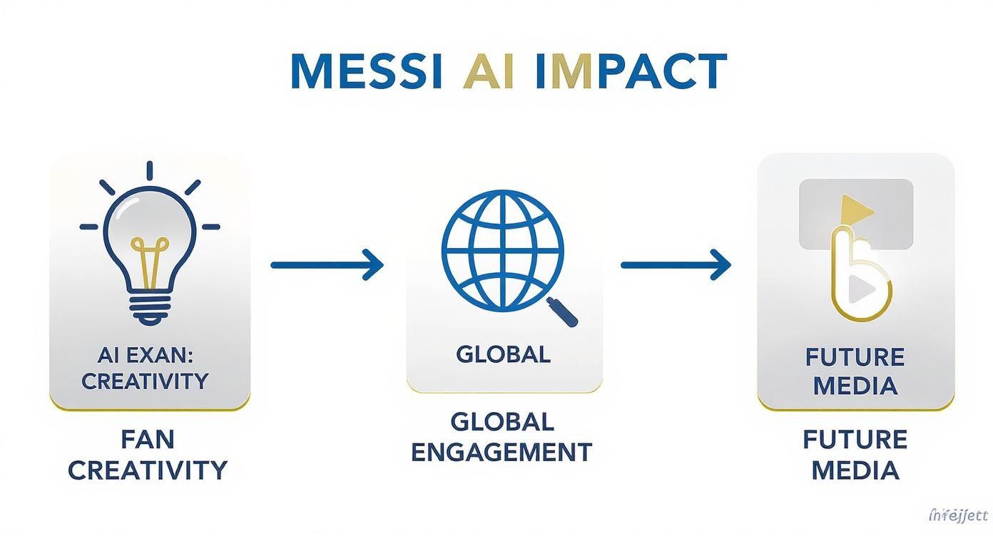Diagram showing Messi AI impact framework from fan creativity through global engagement to future media