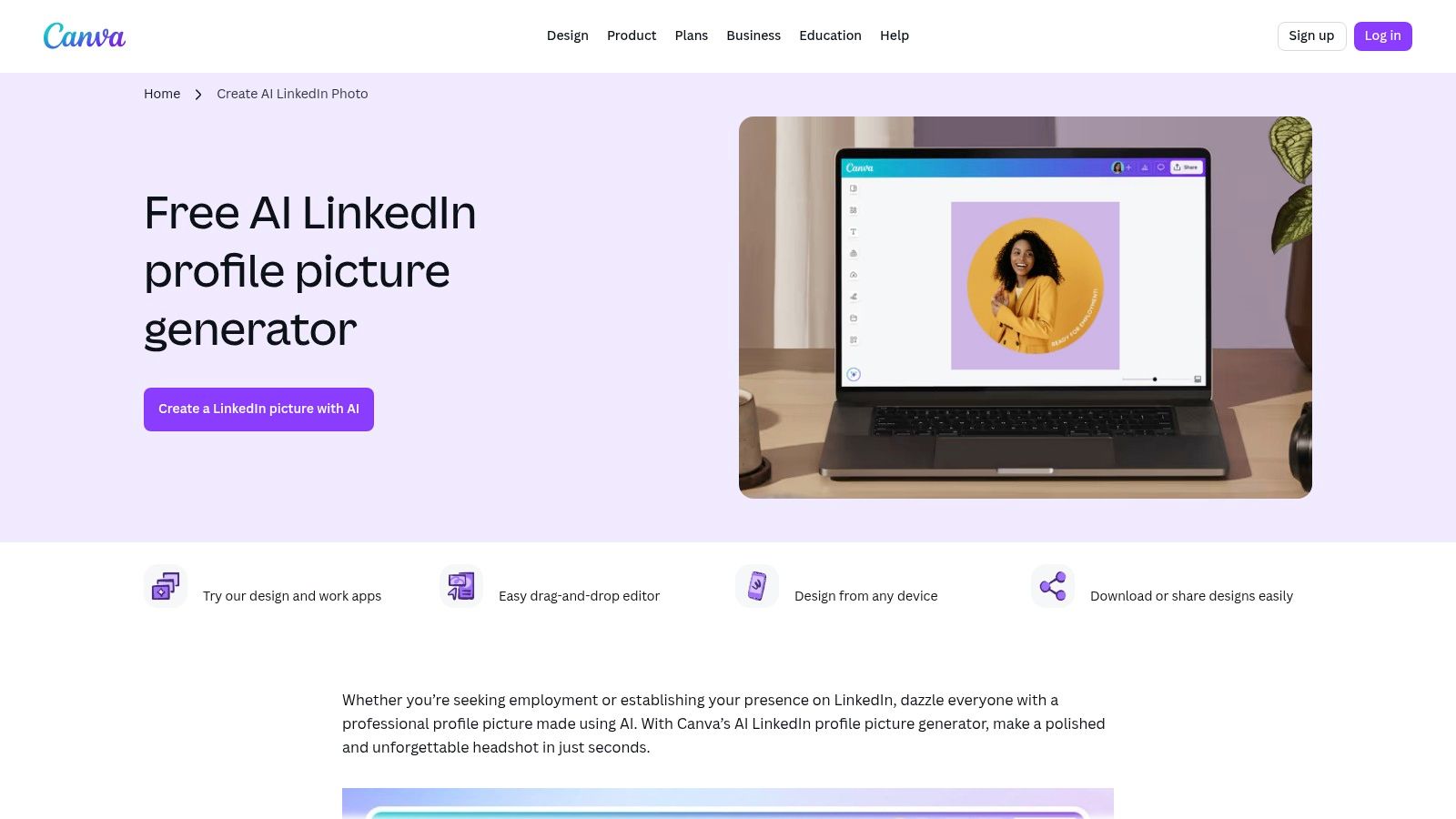 Canva – AI Profile Picture / Headshot maker