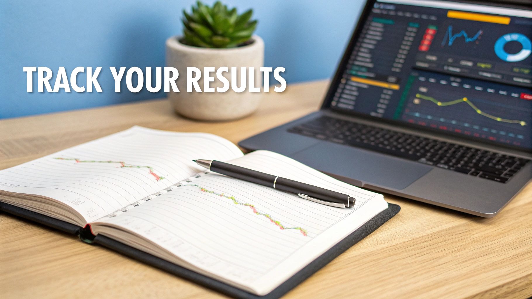 A detailed dashboard showing trading performance metrics like win rate and profit/loss charts.