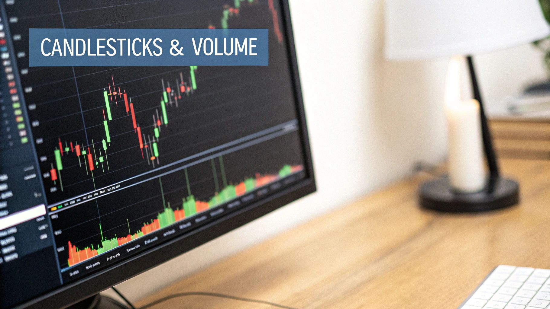 A detailed crypto chart showing candlestick patterns and volume indicators.