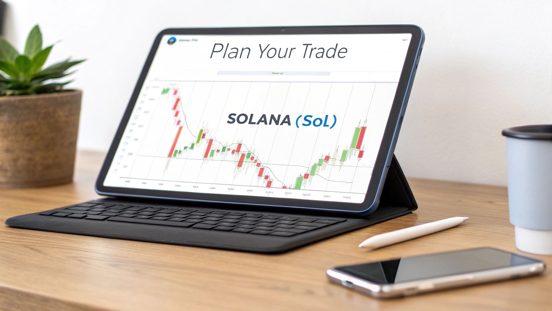 Screenshot of the CryptoMox trade planning tool showing a chart with entry, stop-loss, and take-profit levels defined.