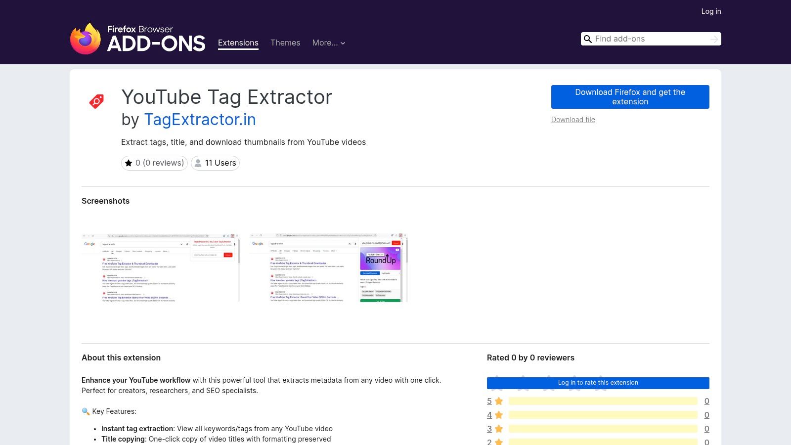 Firefox Add‑ons – "YouTube Tag Extractor" (add-on)