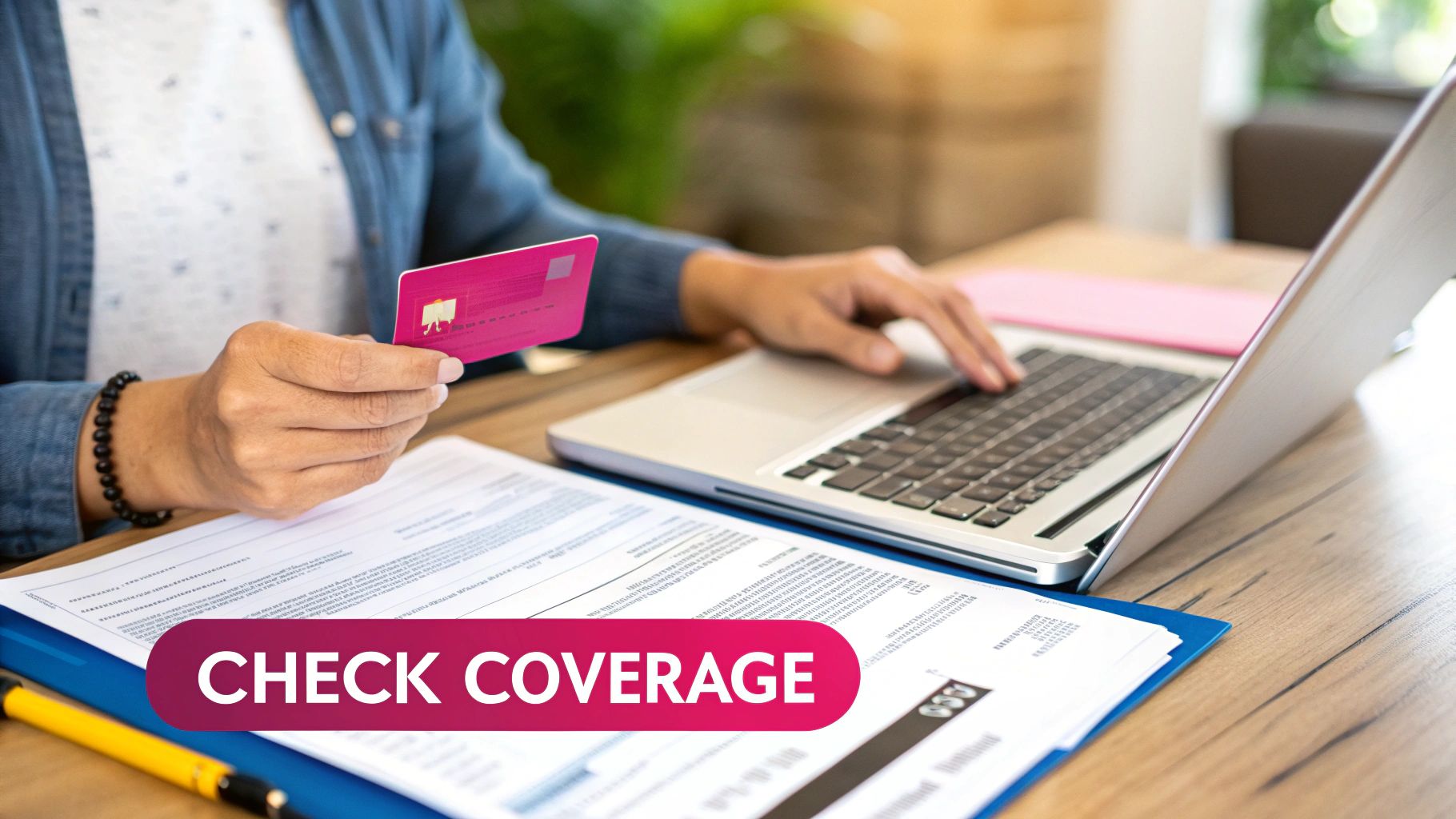 Une personne assise à une table, examinant pensivement des documents d'assurance et un ordinateur portable, se sentant forte et maîtresse de la situation.