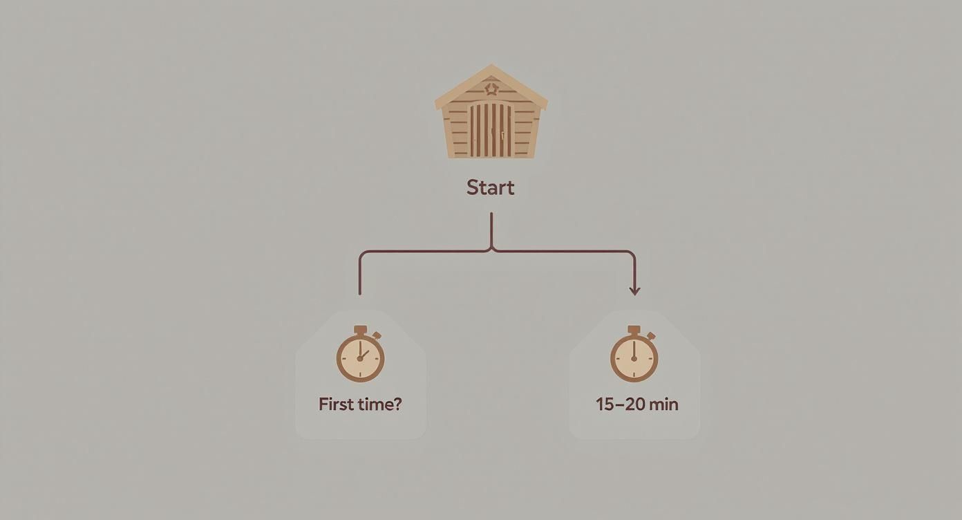 Sauna time flowchart showing first time users versus experienced users fifteen to twenty minutes duration