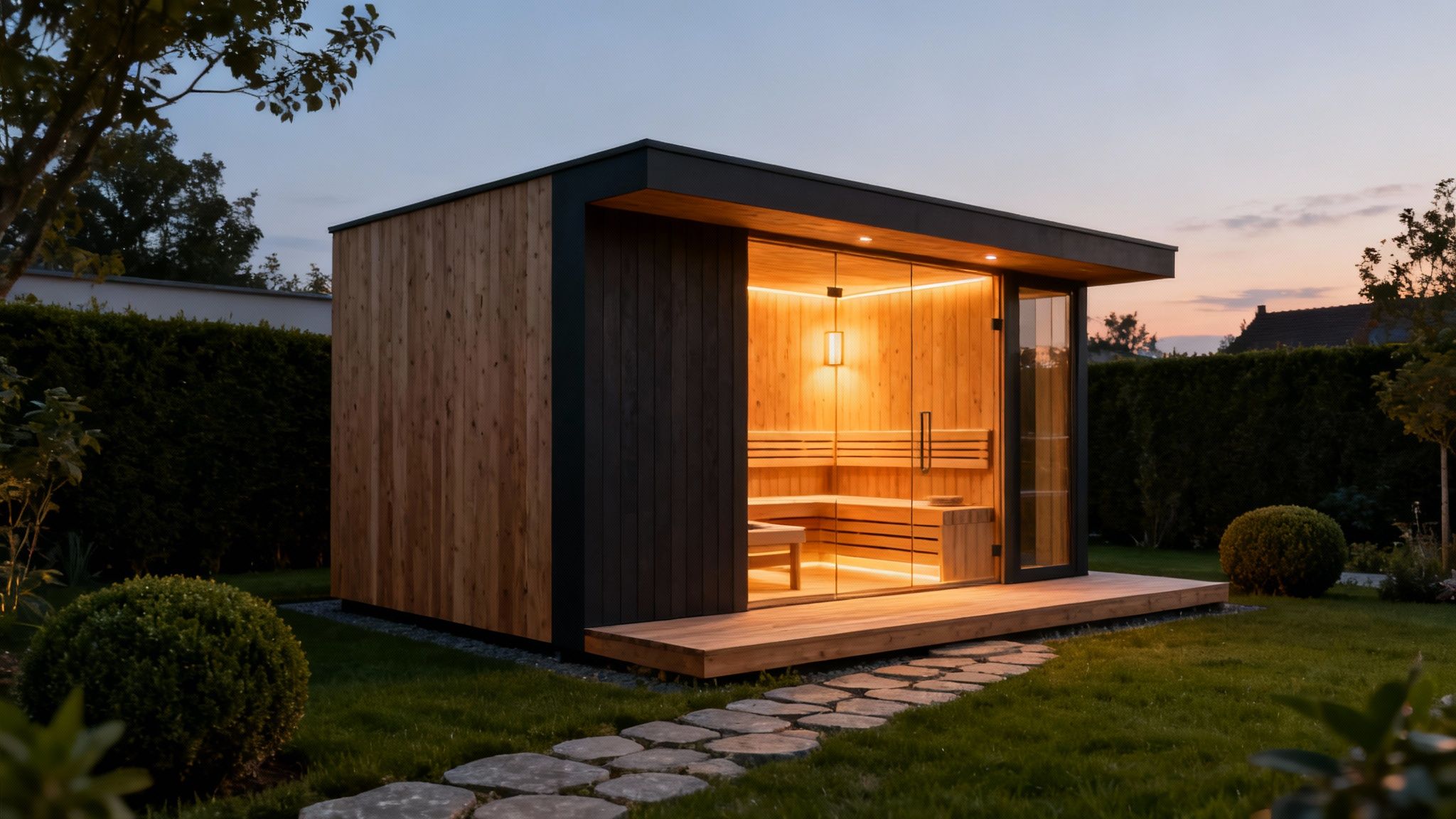 Person enjoying the view from a Mande Spa Outdoor sauna