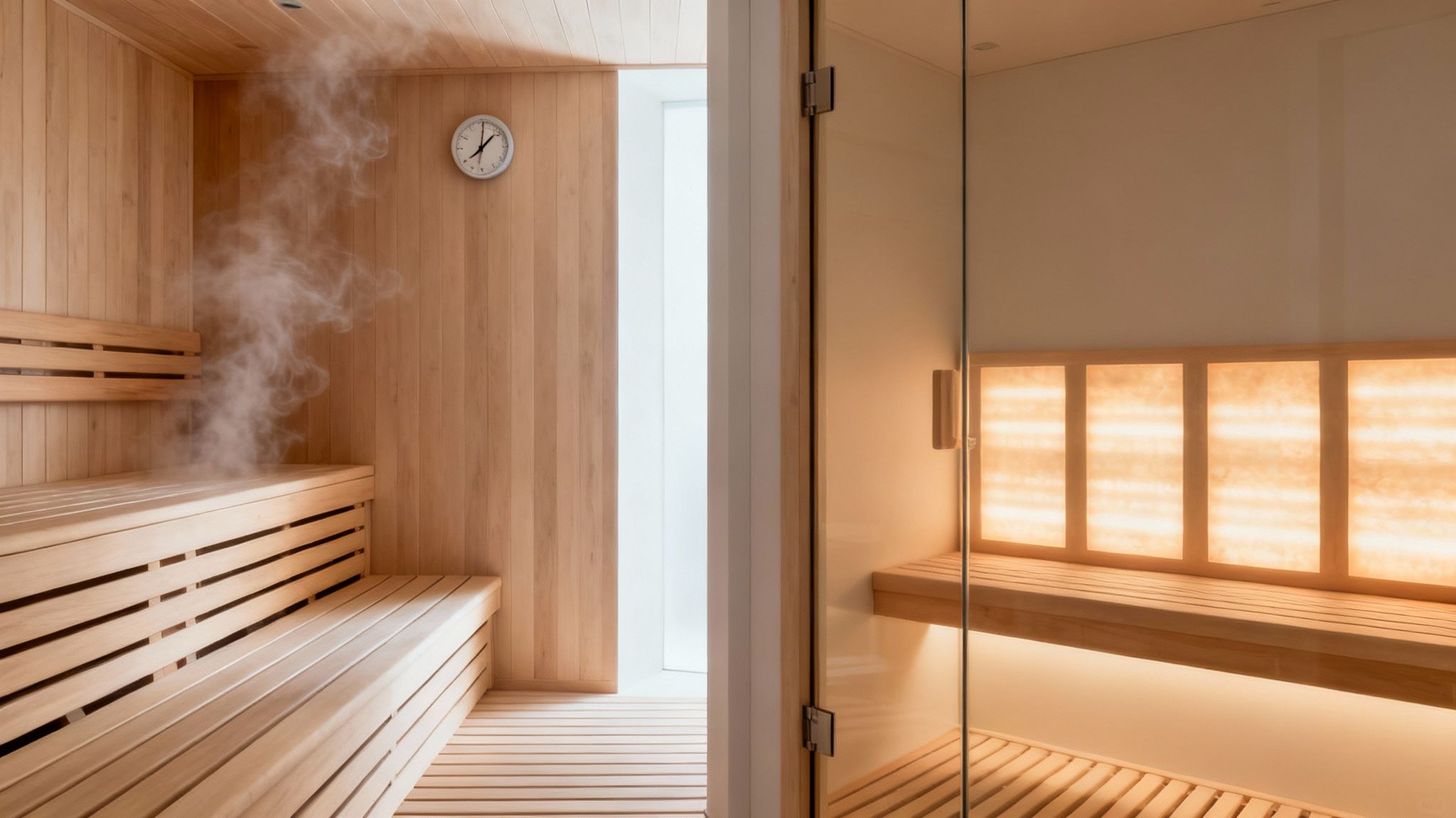 Person meditating inside a sauna cabin