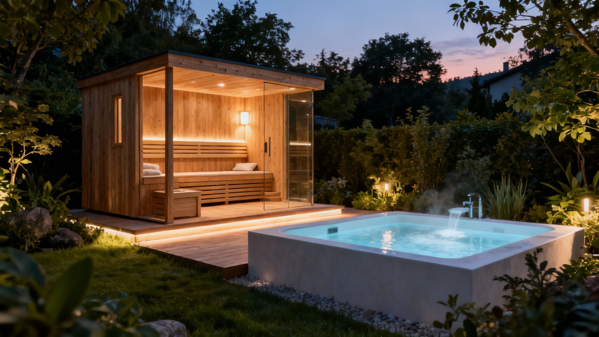 Person relaxing in a home sauna setting