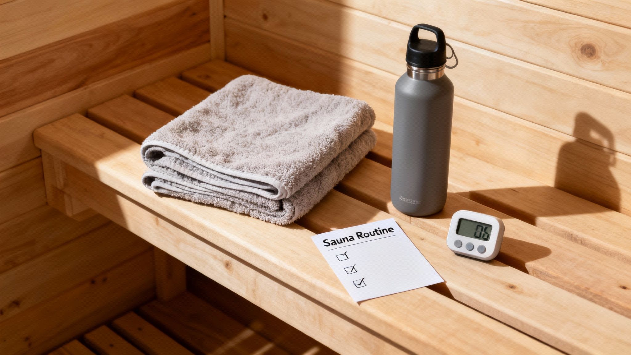 A person relaxing in an infrared sauna, looking out at a scenic view.