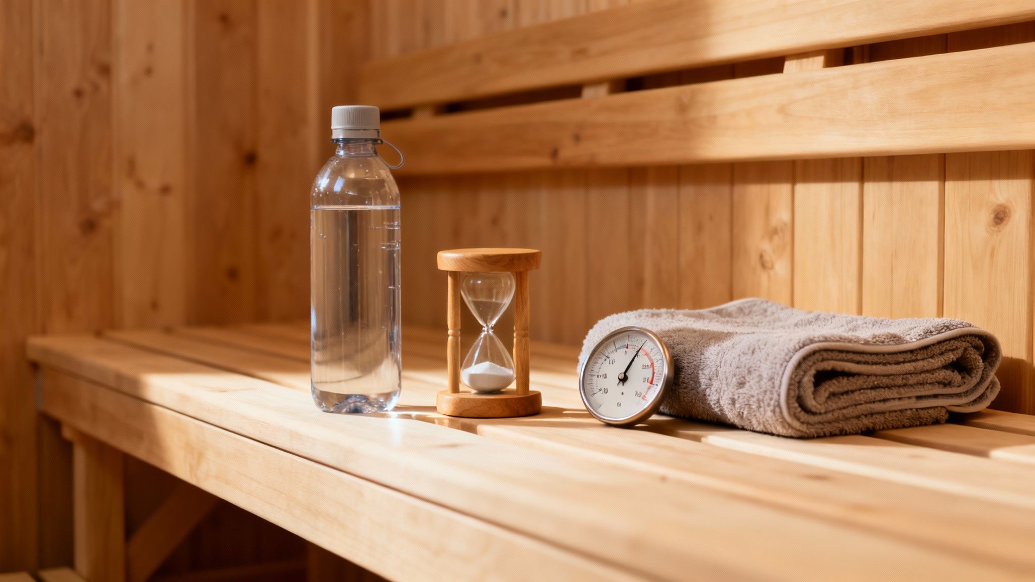 Woman drinking water before a sauna session