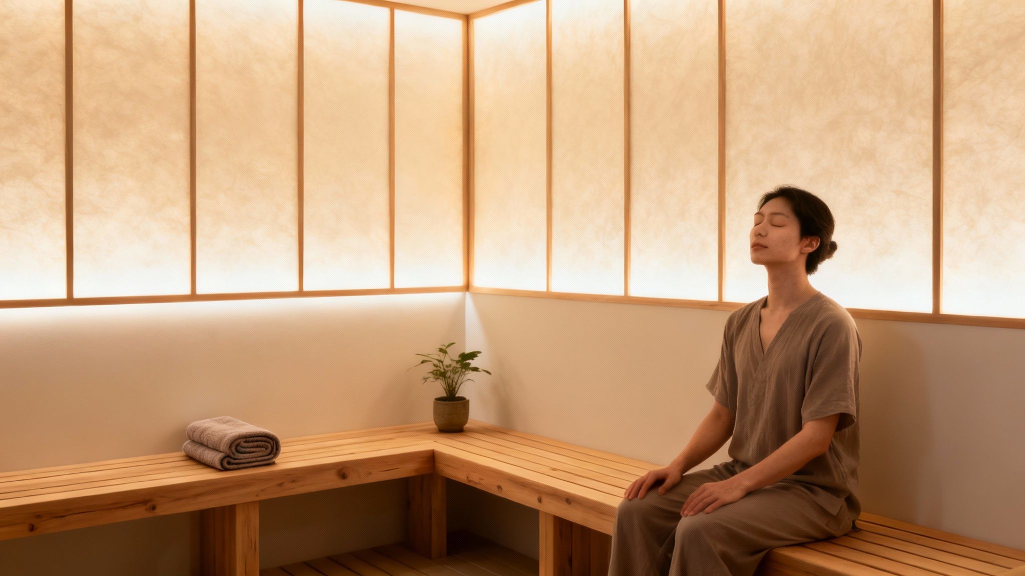 A serene outdoor sauna nestled in a snowy, wooded area, representing a home wellness sanctuary.