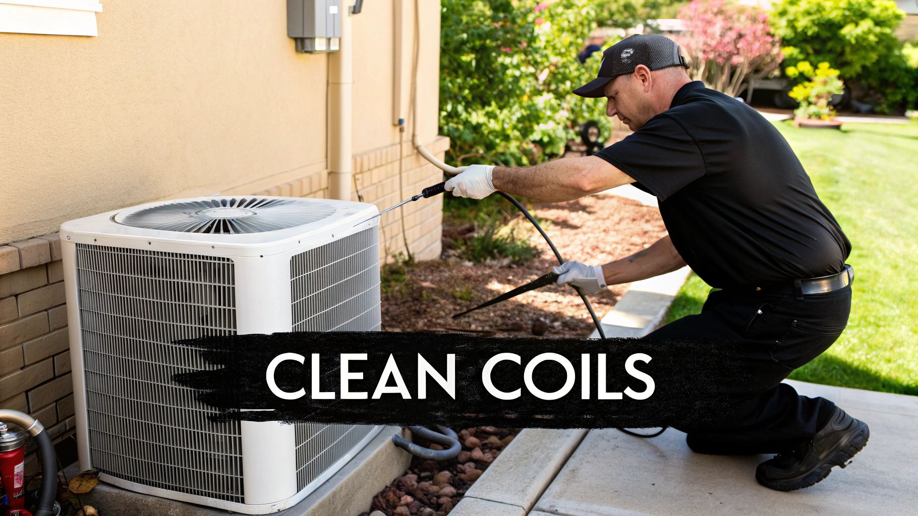 HVAC tech cleaning AC coils