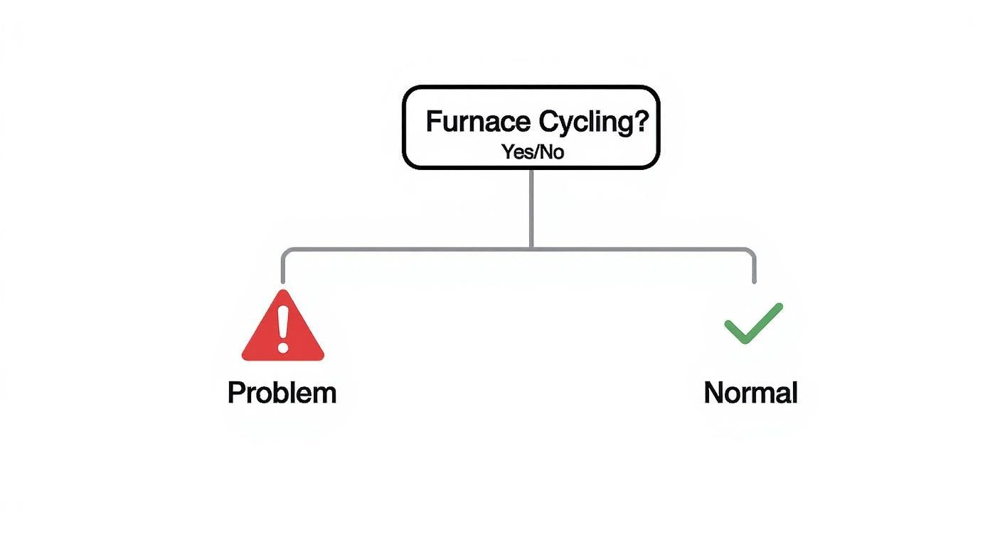 A simple flowchart asking 'Furnace Cycling? Yes/No'. 'Yes' indicates a problem, 'No' indicates normal.