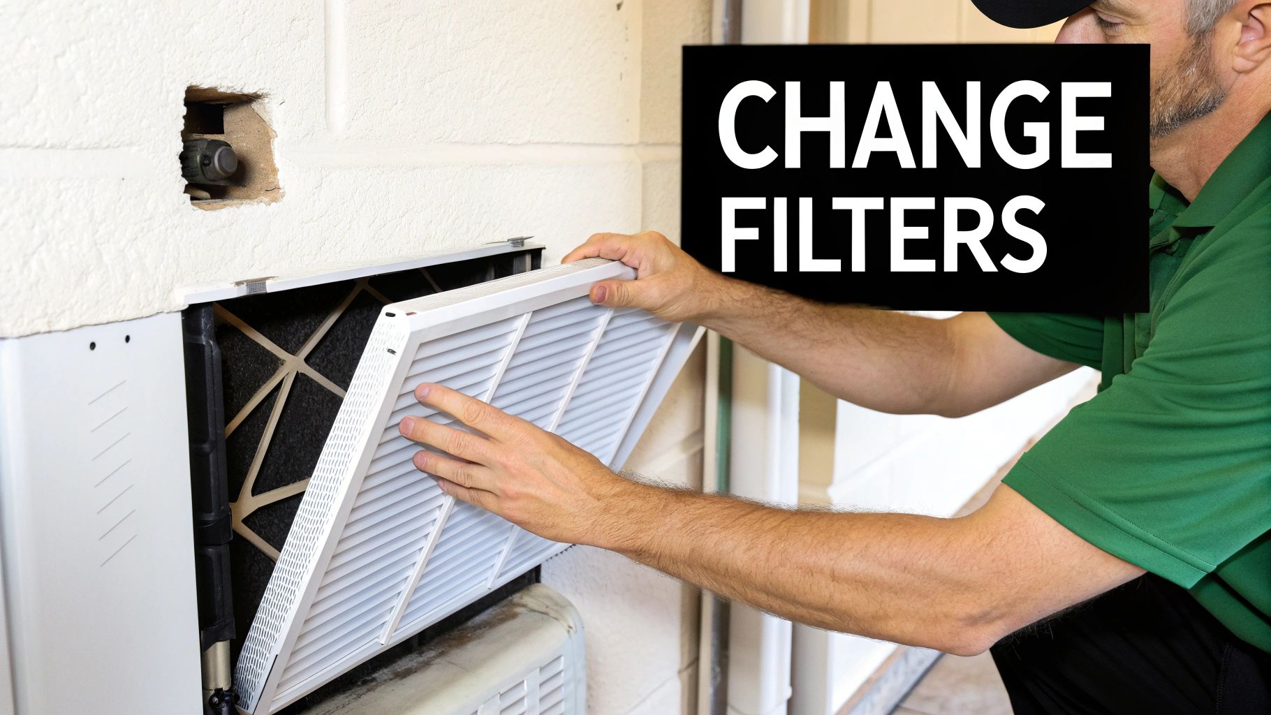 A technician performing maintenance on an HVAC unit, highlighting professional upkeep for better air quality.