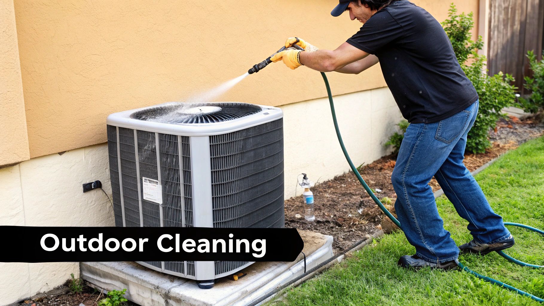 AC unit power wash cleaning