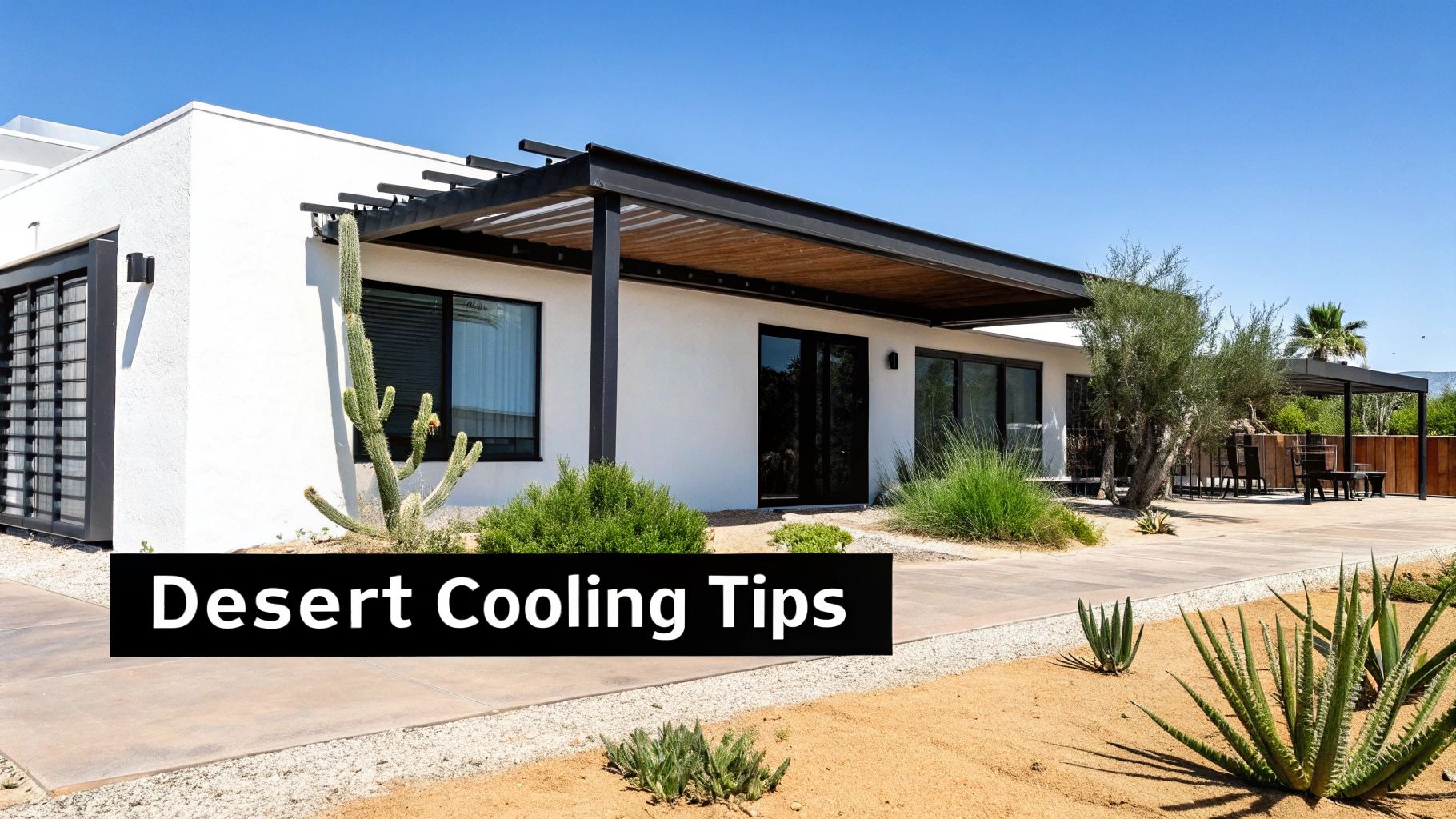 A bright, sunny desert landscape with saguaro cacti, illustrating an extreme heat environment.