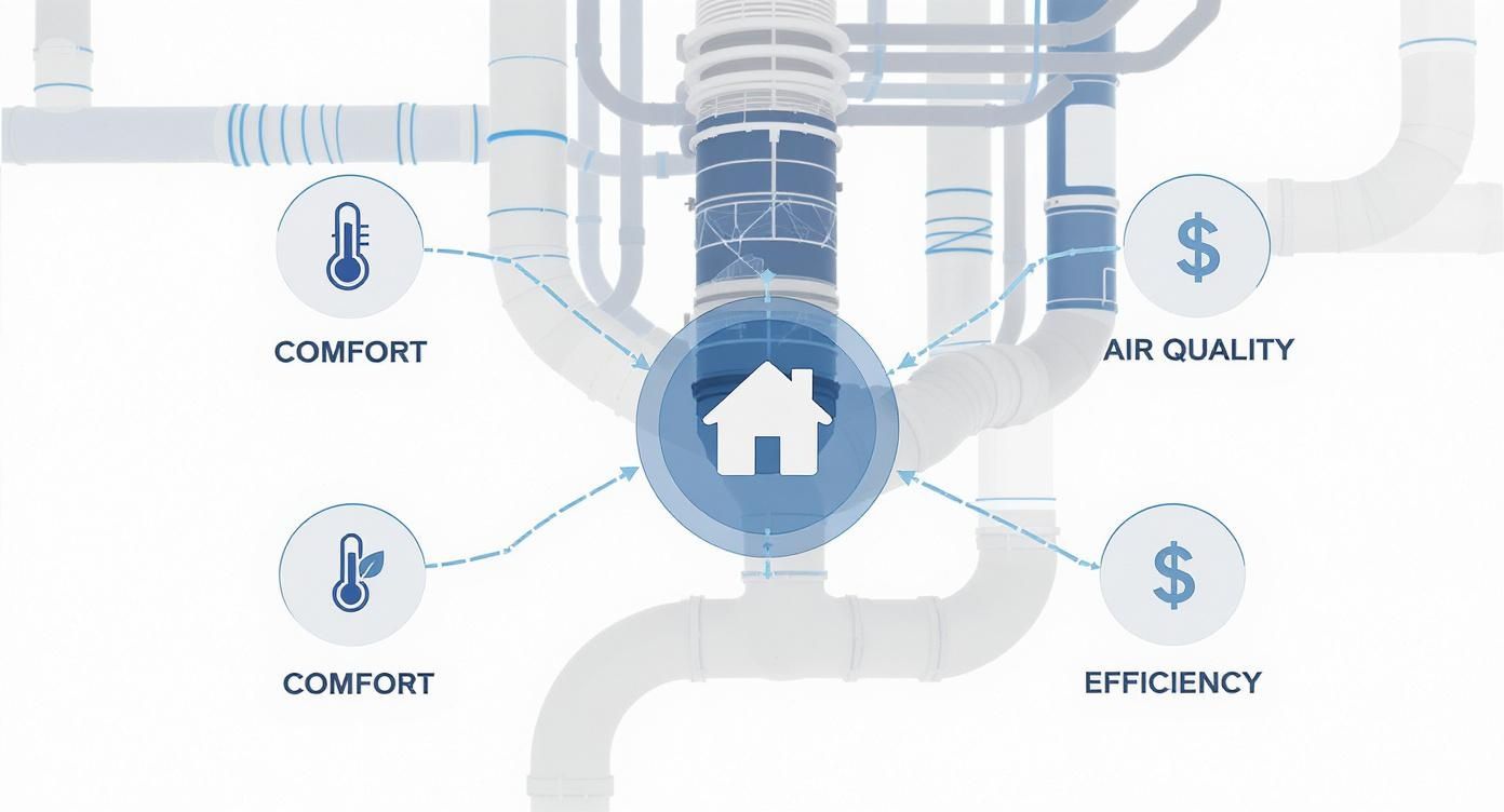 This infographic gives you a quick visual of how a healthy ductwork system provides comfort, air quality, and efficiency