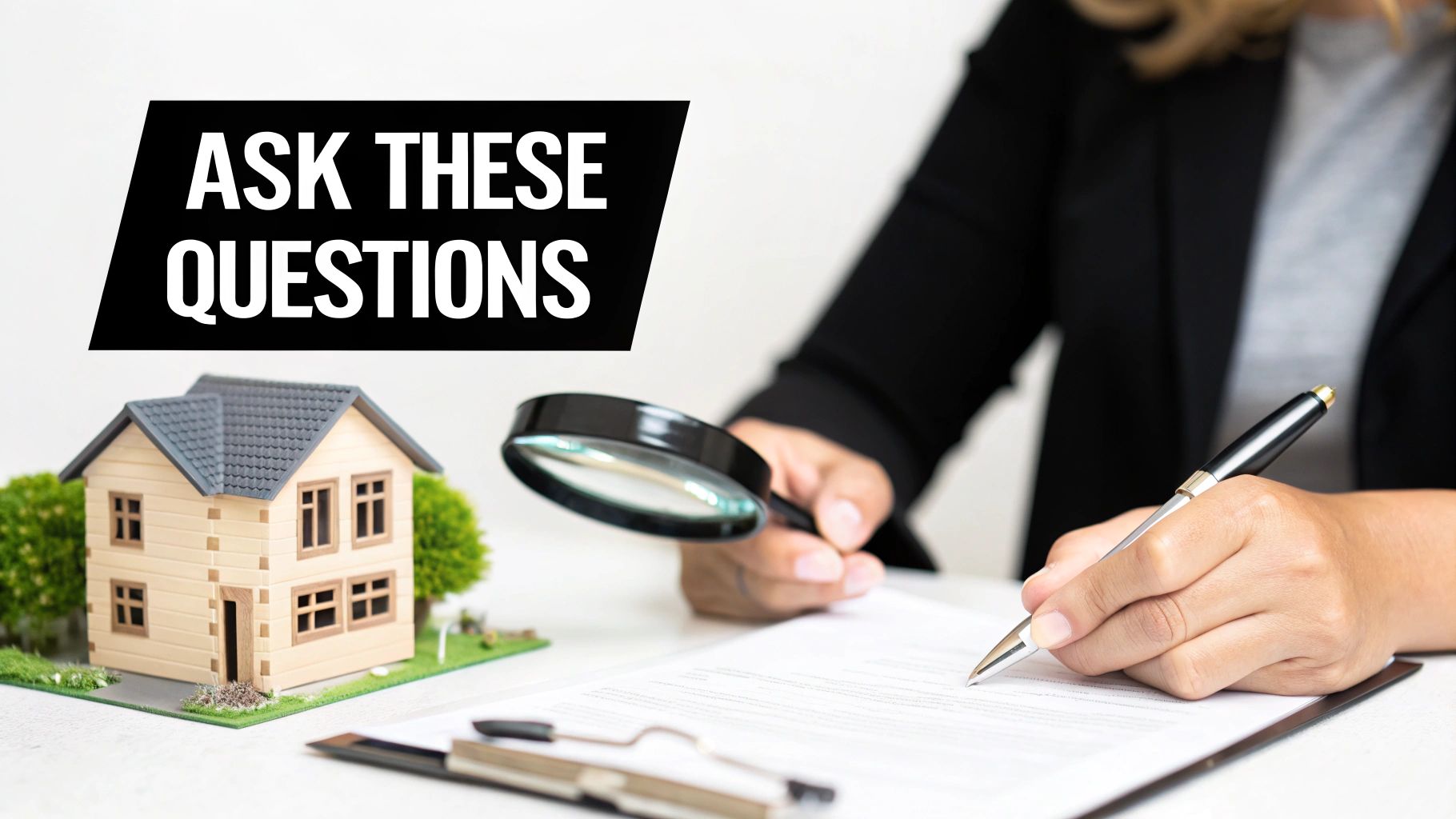 A person reviewing a document with a pen, representing signing an HVAC financing agreement.