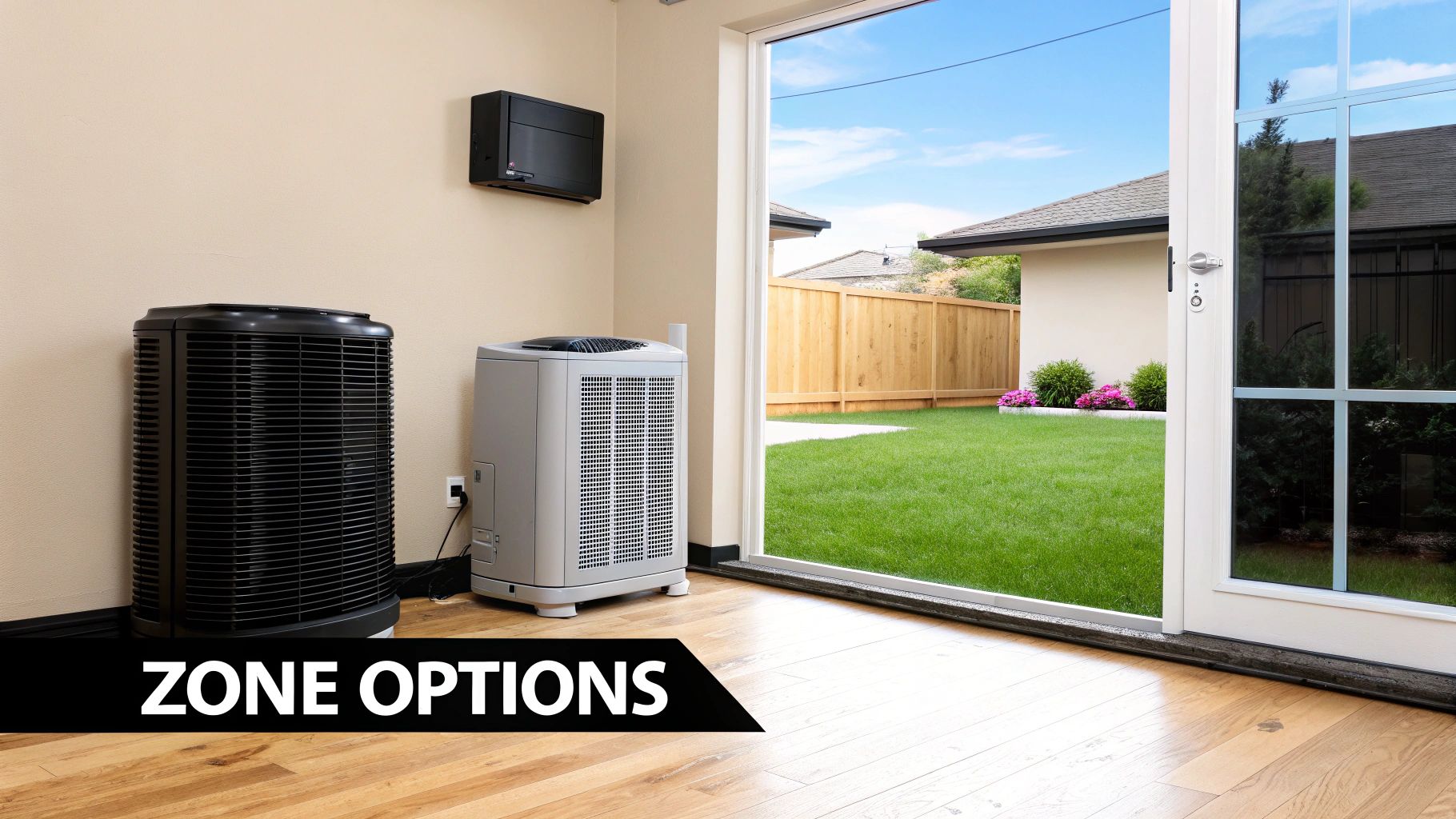 A ductless mini split system showing one outdoor unit connected to multiple indoor units in different rooms of a house.
