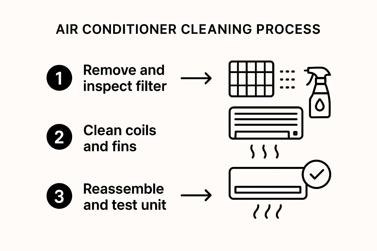 infographic  on the key steps for cleaning your AC, kicking things off with that all-important filter