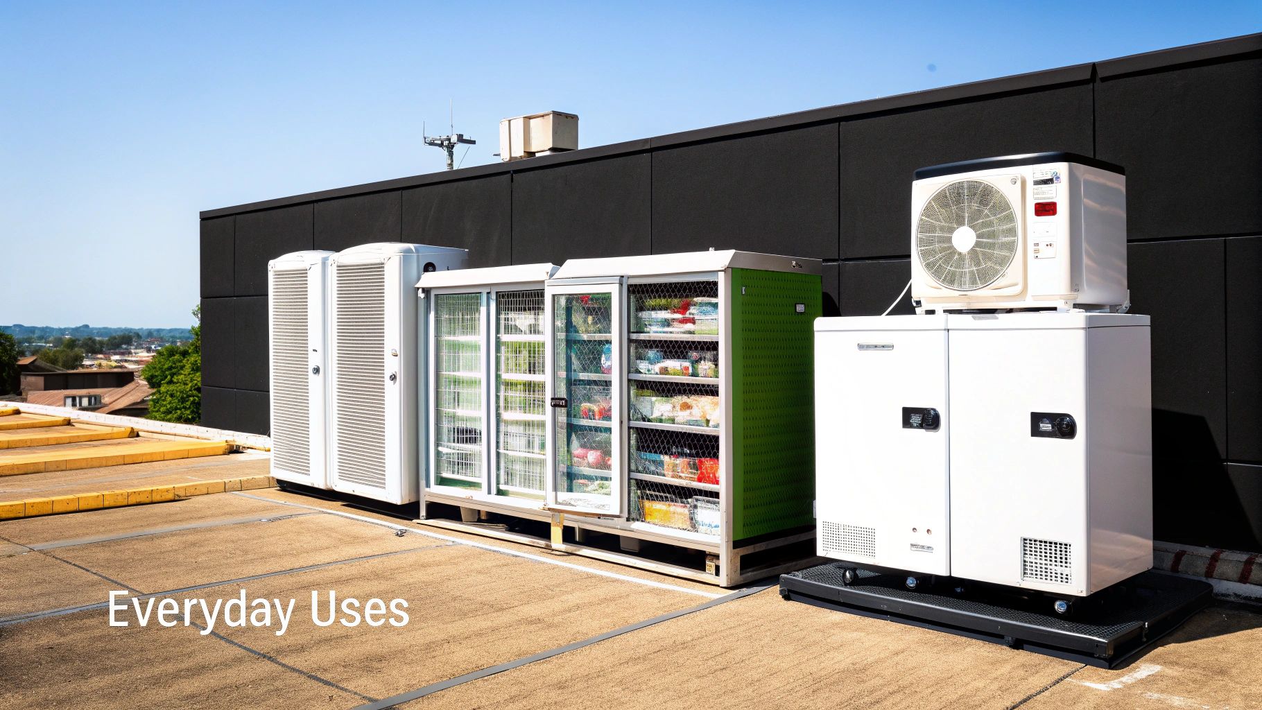 A sleek commercial rooftop HVAC unit, showcasing a typical application for scroll compressors.